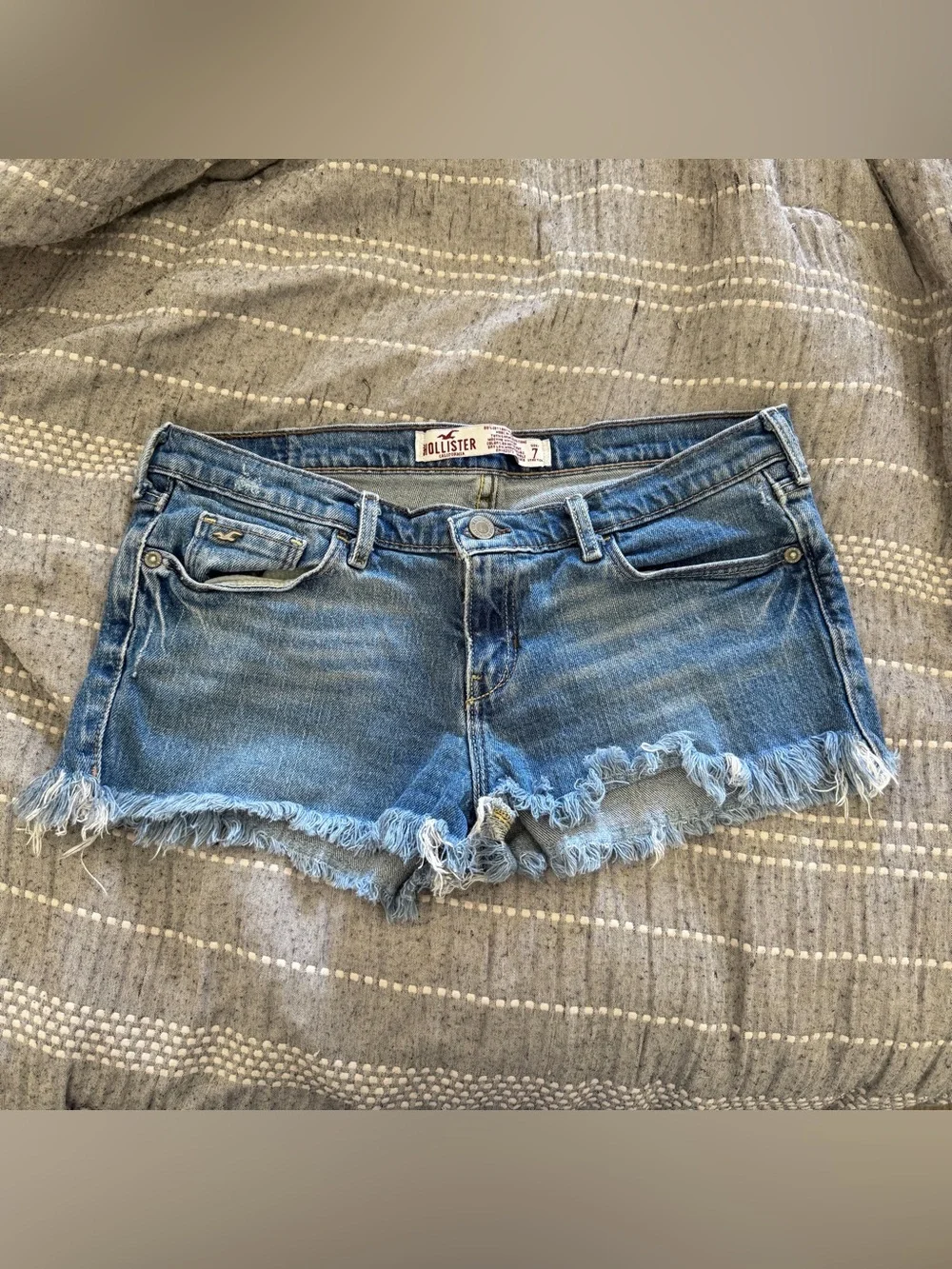 Hollister Blue Denim Shorts with Frayed Hem